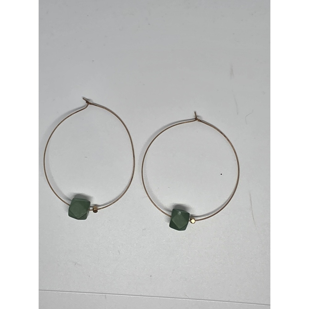 Green Stone Hoop Earrings Dangle Drop Minimalist Jewelry Handmade